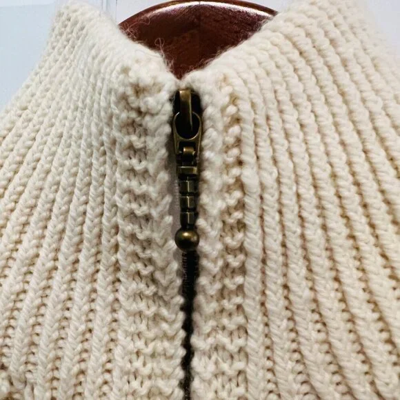 Carraig Donn Zip Up Sweater Cream Aran Cable Knit Fisherman Wool Ireland Heavy - Picture 15 of 16